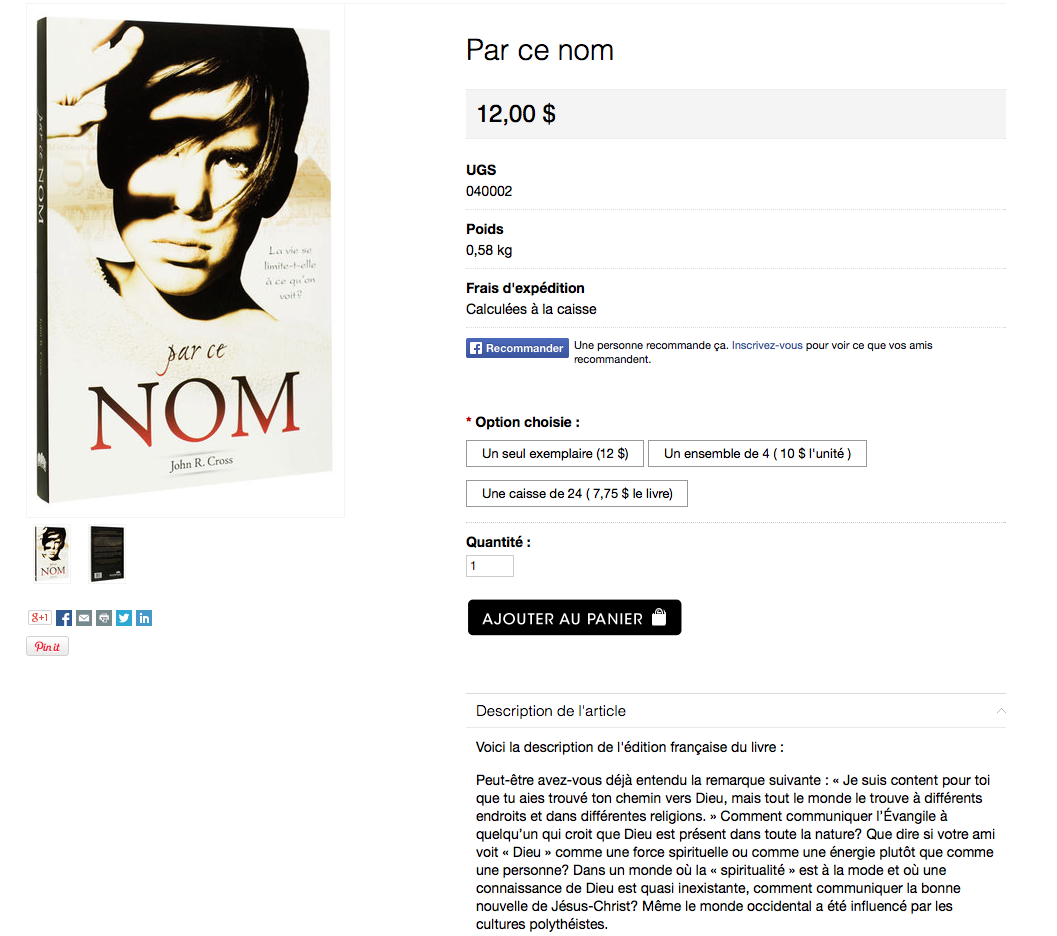 Product Page for Par Ce Nom in French
